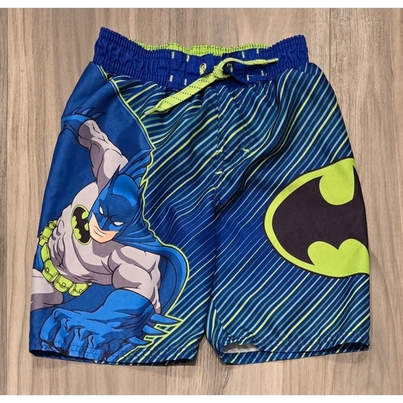 DC Comics Batman Kids Swim Trunks - Blue and Neon Green Size 5 - Picture 1 of 8